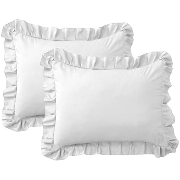 Ruffle Pillow Cases Standard Size Set of 2 –Soft Wrinkle Resistant Brushed Microfiber Ruffled Pillowcases –Envelope Pillow Shams Cover Festive Gift for Hotels,Guest Rooms 20x26 Inch (White)