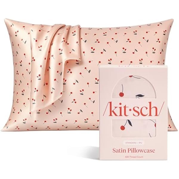 Satin Pillowcase with Zipper for Hair & Skin - Softer Than Silk Pillow Cases, Smooth Cooling Satin Pillow Case, Wrinkle-Free, Machine Washable, Pillow Cases Standard Size 19x26 - Cherry Print