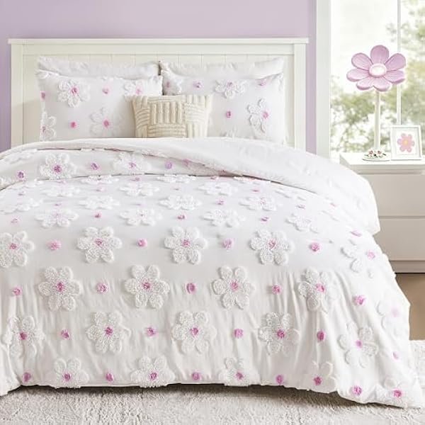 Twin Comforter Set for Girls 2 Pieces Tufted Daisies Flowers Pink Purple Floral Twin Size Bedding Set Cute Comforter Set for Kids, Lightweight Bed Set for Kids Teen Girls Women | Twin Comforter Set, Purple Comforter Set, Tufted Daisy Design, Flowers Comforter, Floral Comforter Set, Teen Girls Bed Set