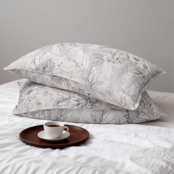 100% French Linen Pillow Cases Sketch Floral Print, Farmhouse Floral Stone Washed Pillow Shams with Envelope Closure Soft Breathable Vintage Decorative Pillow Covers for Decor,20x30 inches