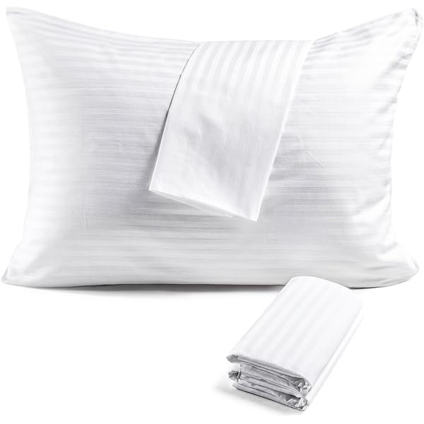 600TC 100% Cotton Pillow Protectors, Standard Size (20x26), 4 Pack, Oeko-TEX Certified, Hotel Grade Pillow Cover with Silent Zipper, Zip Up Pillow Cases, White