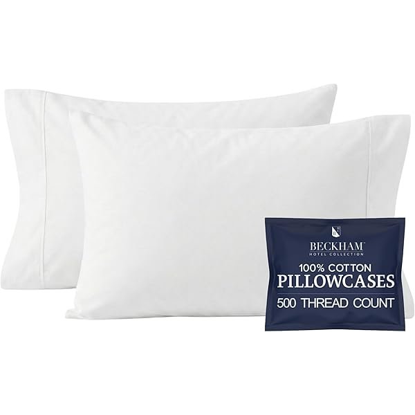 Pillowcases Queen Size Set of 2, Cool Touch Cotton Sateen Fabric, 500TC, Silky Smooth & Soft, Open End, White